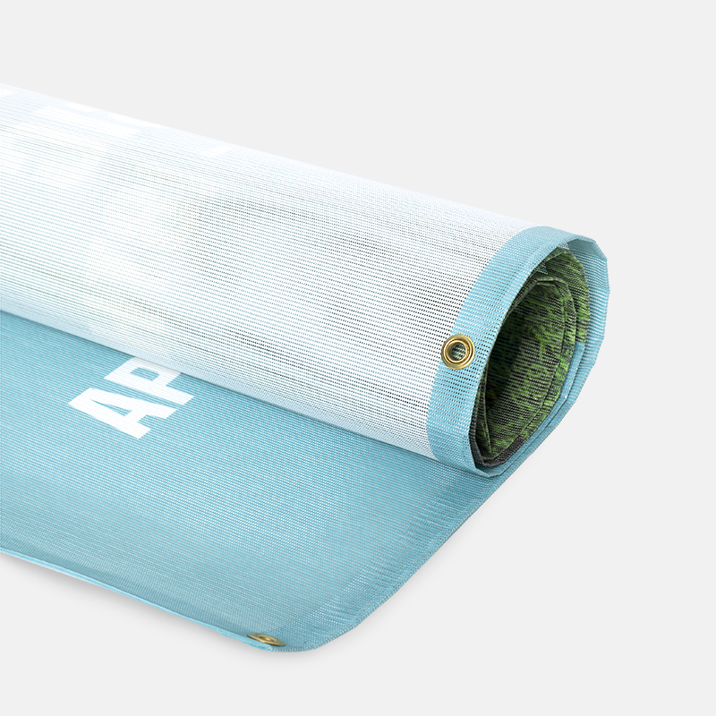 Durable custom printed mesh banner rolled up