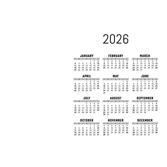 Postcard 2026 Calendar 6" x 8" Blank Template